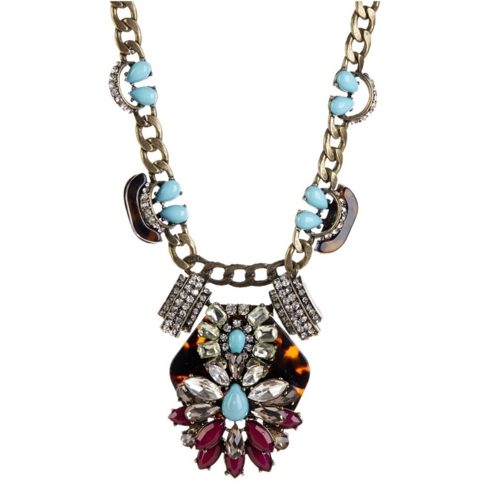 Rhinestone Statement Necklace Studded Tribal Azte… - image 2